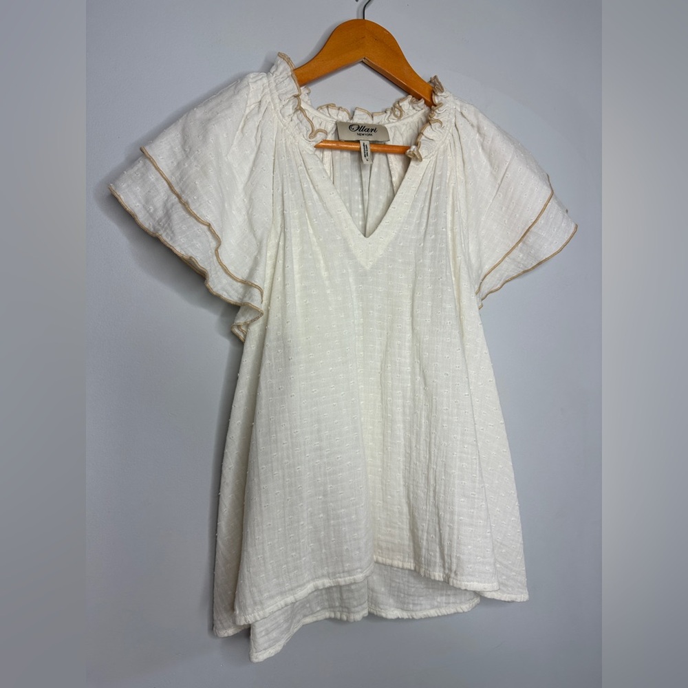 Ollari Anthropologie Caroline Blouse Ecru Cream Ruffle Sleeve Women's Top